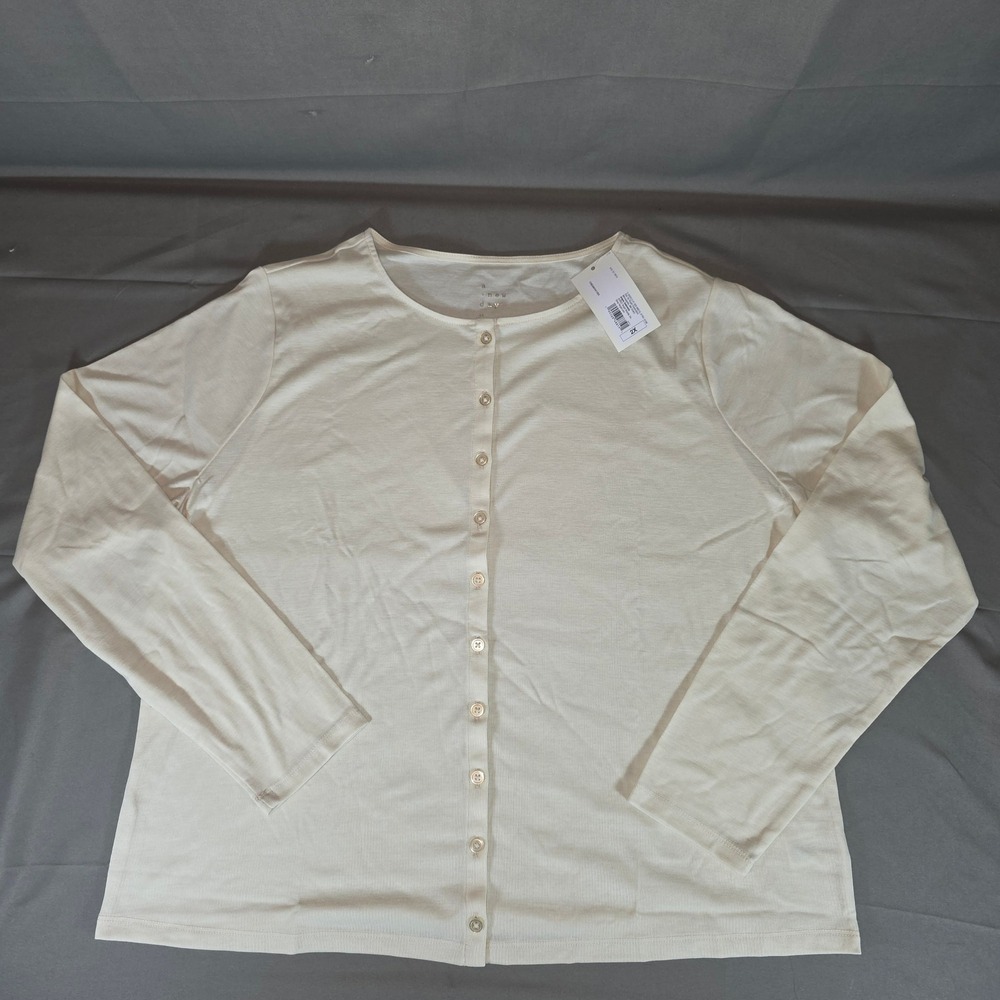 A New Day Cream Ribbed Long Sleeve Button Down Shirt 2X 4412XX